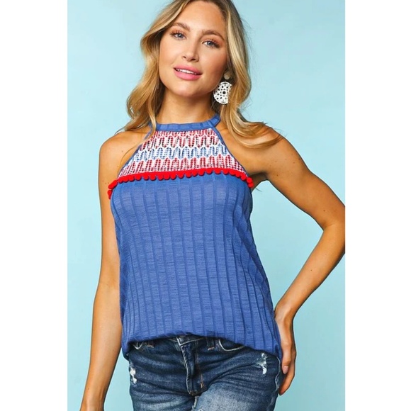 Haptics Stylish Blue and Red Women's Halter Top - Picture 1 of 3